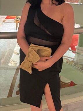 One-Shoulder Black Mesh Insert Cocktail Dress with Front Slit (16)